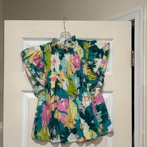 CROSBY by Mollie Burch Floral Ruffle Top - Green, Pink, Yellow